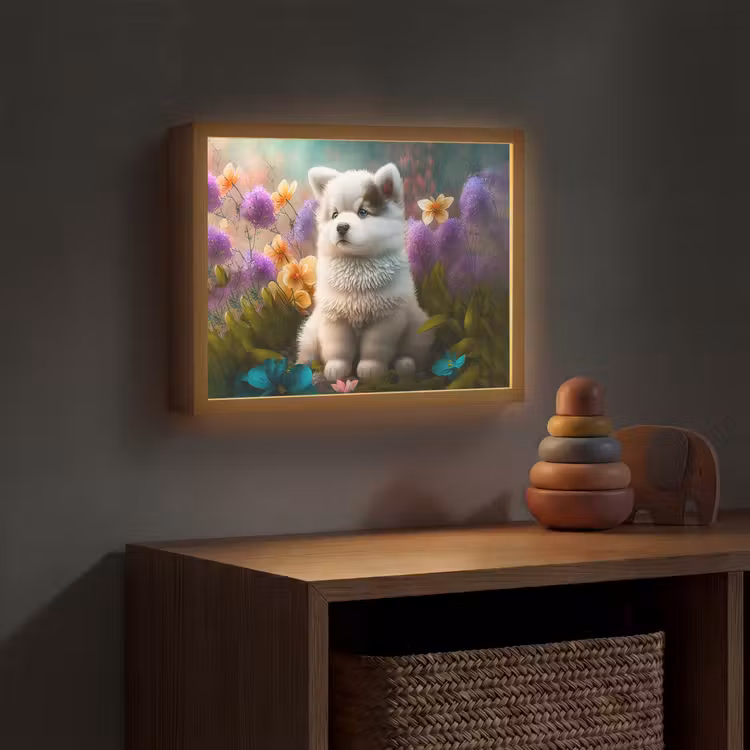 Puppy - Bloemen - Planten - Natuur - Husky Light Box met batterij (Wandlamp kind) middel -sfeer5_kind