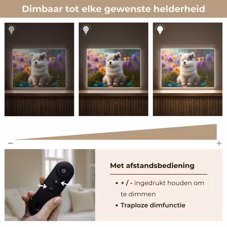 Puppy - Bloemen - Planten - Natuur - Husky Light Box met batterij (Wandlamp kind) middel -USP_dimbaarNL