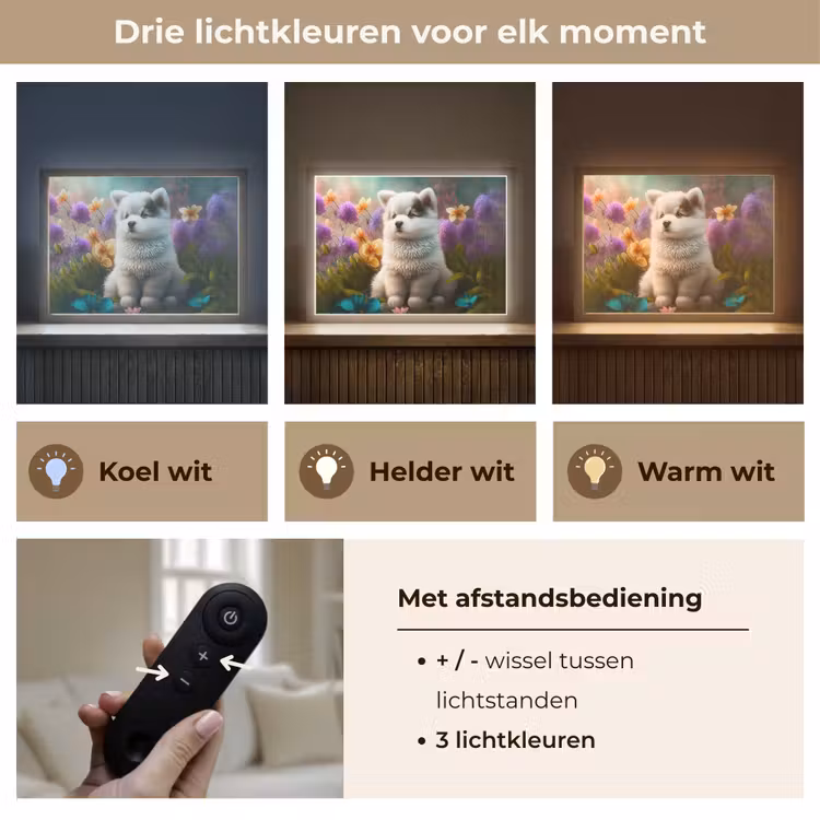 Puppy - Bloemen - Planten - Natuur - Husky Light Box met batterij (Wandlamp kind) middel -USP_lichtkleurNL