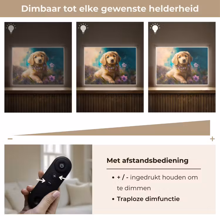 Puppy - Bloemenkrans - Vlinder - Hond - Golden retriever Light Box met batterij (Wandlamp kind) middel -USP_dimbaarNL