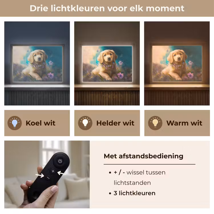 Puppy - Bloemenkrans - Vlinder - Hond - Golden retriever Light Box met batterij (Wandlamp kind) middel -USP_lichtkleurNL