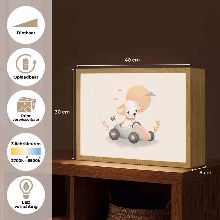 Puppy - Raceauto - Oranje Light Box met batterij (Wandlamp kind) middel -USP_websiteoverzichtNL
