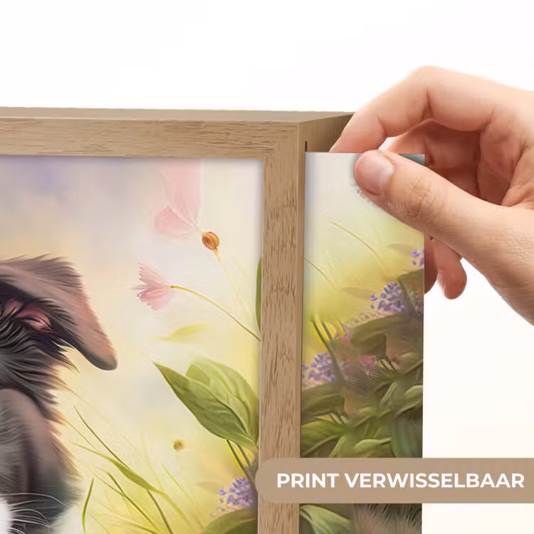 Puppy - Zon - Bloemen - Natuur - Bordercollie - Hond Light Box met batterij (Wandlamp kind) middel -USP_websiteprintNL
