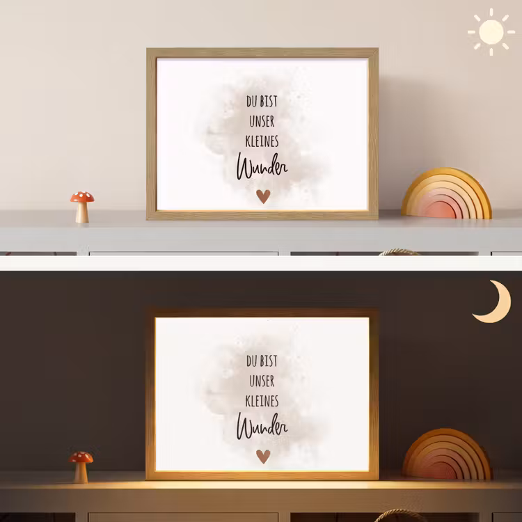 Quote - Wonder - Beige - Wit - Hart Light Box met batterij (Wandlamp kind) middel -sfeer3_kind
