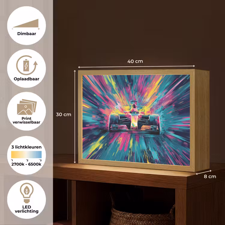 Raceauto - Abstract - Strepen - Blauw Light Box met batterij (Wandlamp kind) middel -USP_websiteoverzichtNL