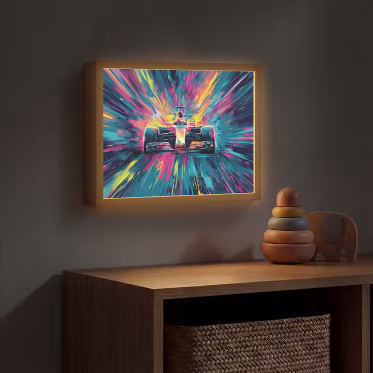 Raceauto - Abstract - Strepen - Blauw Light Box met batterij (Wandlamp kind) middel -sfeer5_kind