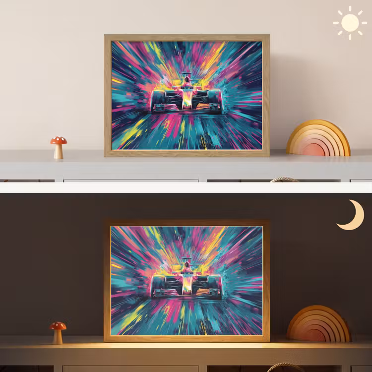 Raceauto - Abstract - Strepen - Blauw Light Box met batterij (Wandlamp kind) middel -sfeer3_kind