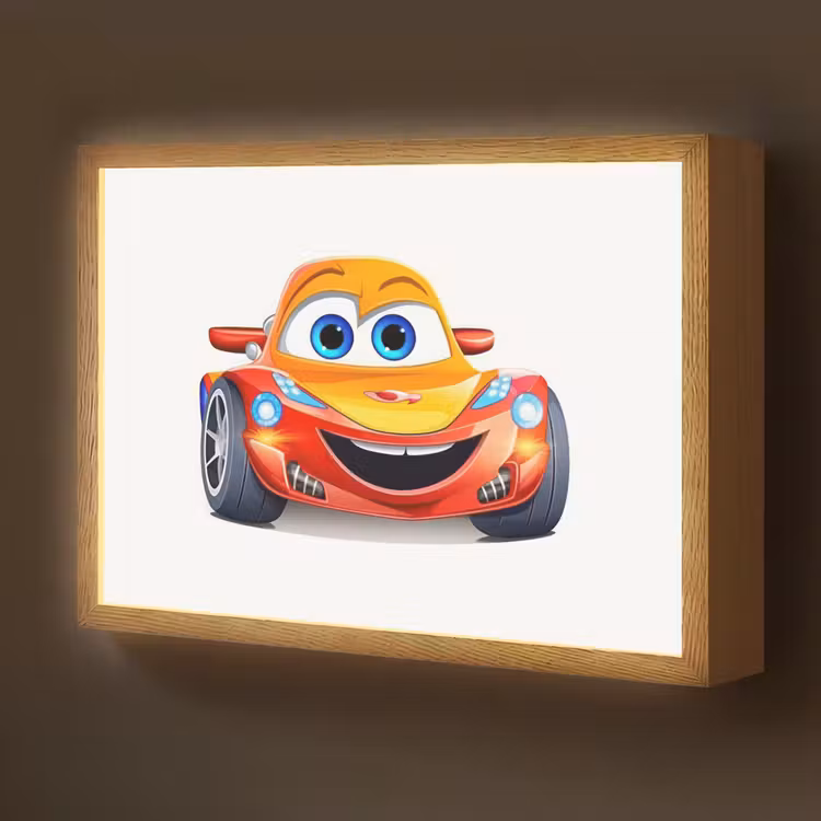 Raceauto - Oranje - Jongens - Kinderen - Auto Light Box met batterij (Wandlamp kind) middel -z3d_website