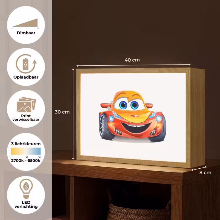 Raceauto - Oranje - Jongens - Kinderen - Auto Light Box met batterij (Wandlamp kind) middel -USP_websiteoverzichtNL