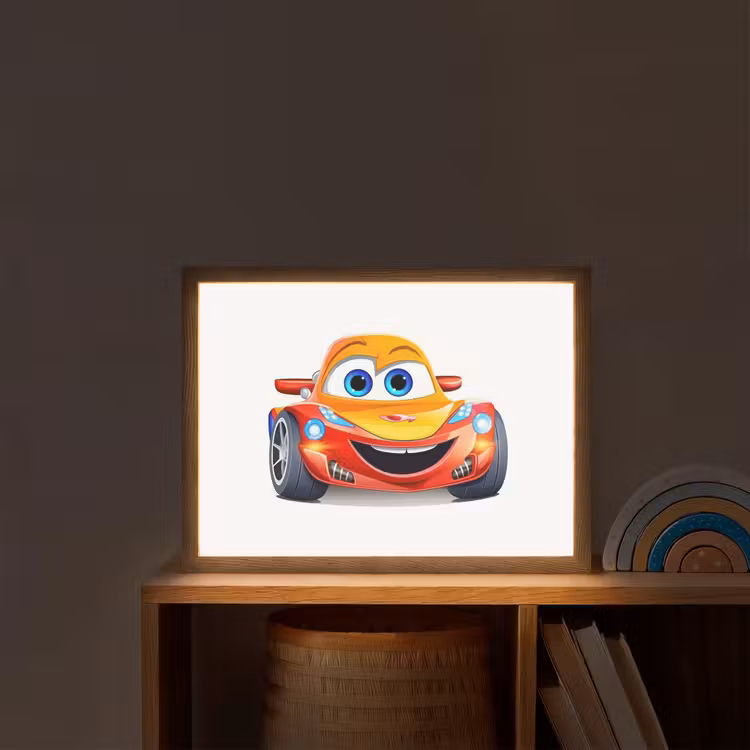 Raceauto - Oranje - Jongens - Kinderen - Auto Light Box met batterij (Wandlamp kind) middel -sfeer1_kind