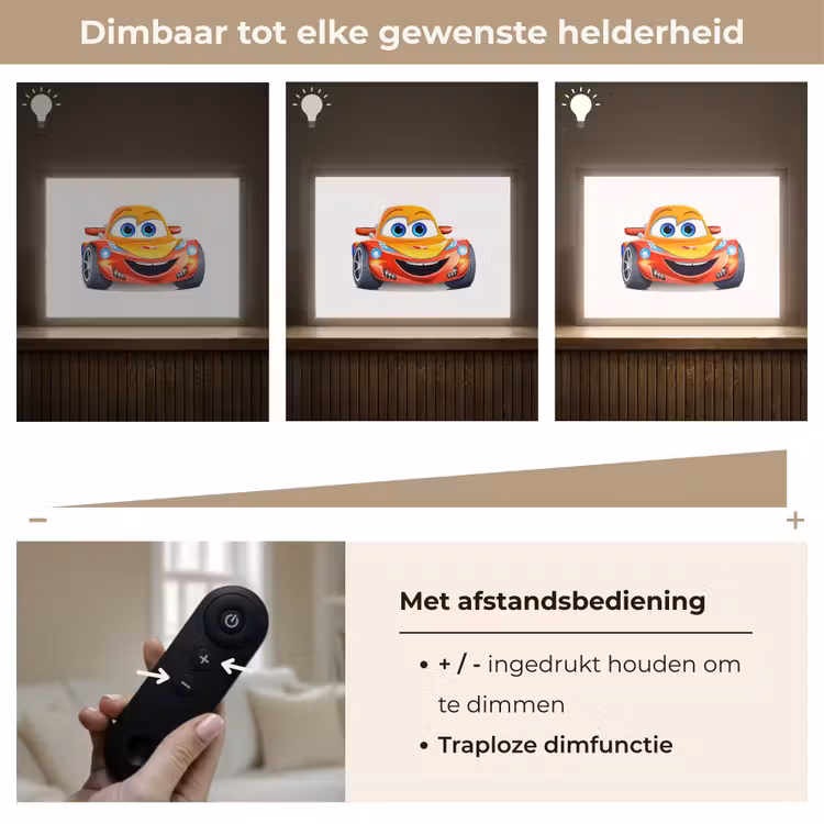 Raceauto - Oranje - Jongens - Kinderen - Auto Light Box met batterij (Wandlamp kind) middel -USP_dimbaarNL