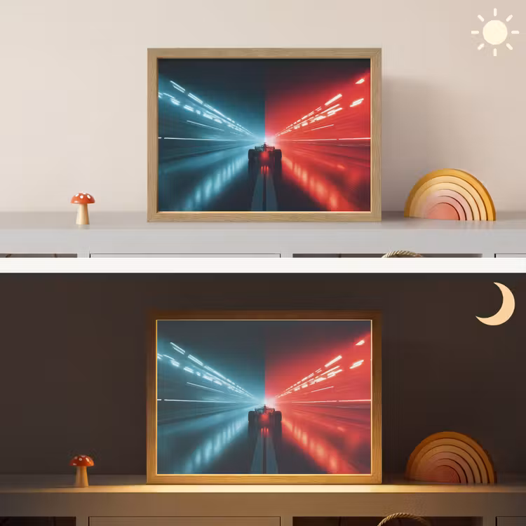 Raceauto - Rood - Blauw - Snelheid Light Box met batterij (Wandlamp kind) middel -sfeer3_kind