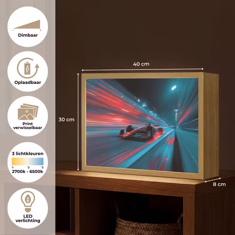 Raceauto - Rood - Snelheid Light Box met batterij (Wandlamp kind) middel -USP_websiteoverzichtNL