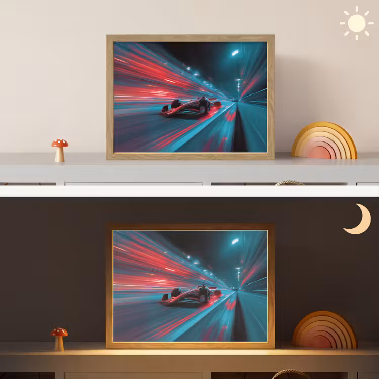 Raceauto - Rood - Snelheid Light Box met batterij (Wandlamp kind) middel -sfeer3_kind