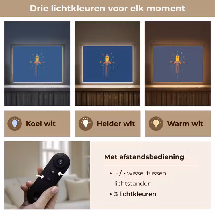Raket - Blauw - Sterren Light Box met batterij (Wandlamp kind) middel -USP_lichtkleurNL