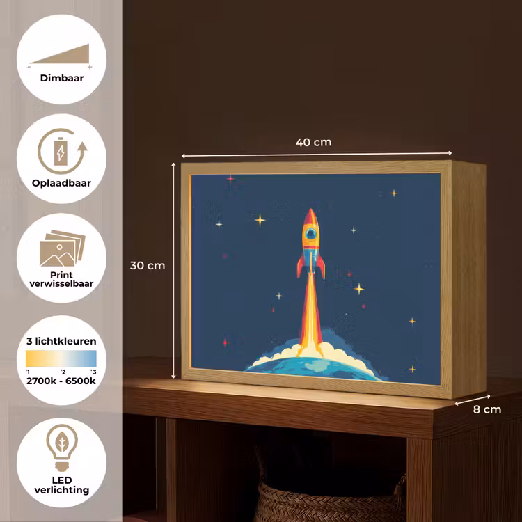 Raket - Rookwolken - Ruimte Light Box met batterij (Wandlamp kind) middel -USP_websiteoverzichtNL