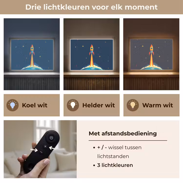 Raket - Rookwolken - Ruimte Light Box met batterij (Wandlamp kind) middel -USP_lichtkleurNL