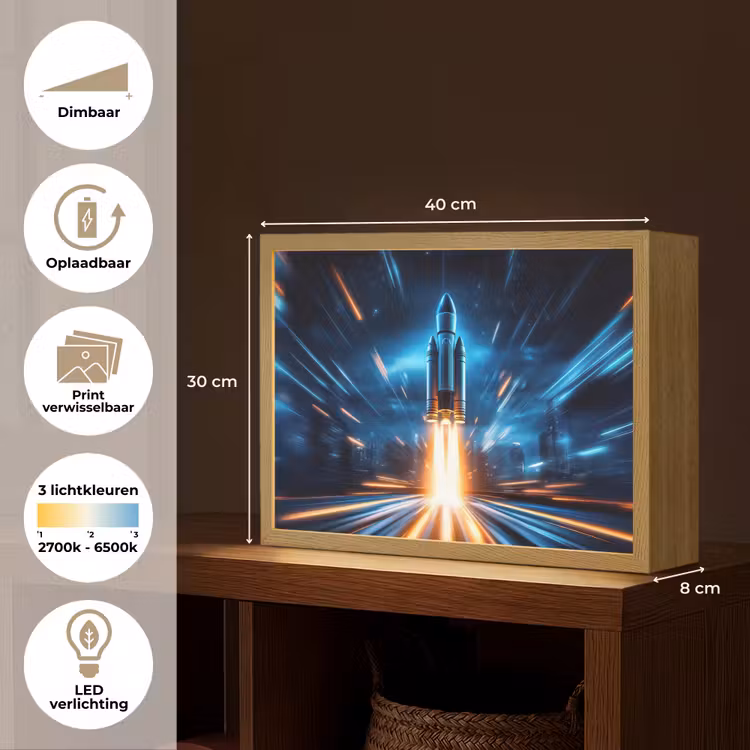 Raket - Ruimte - Blauw - Licht Light Box met batterij (Wandlamp kind) middel -USP_websiteoverzichtNL