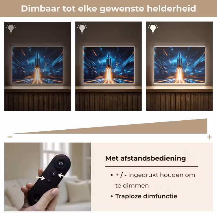 Raket - Ruimte - Blauw - Licht Light Box met batterij (Wandlamp kind) middel -USP_dimbaarNL