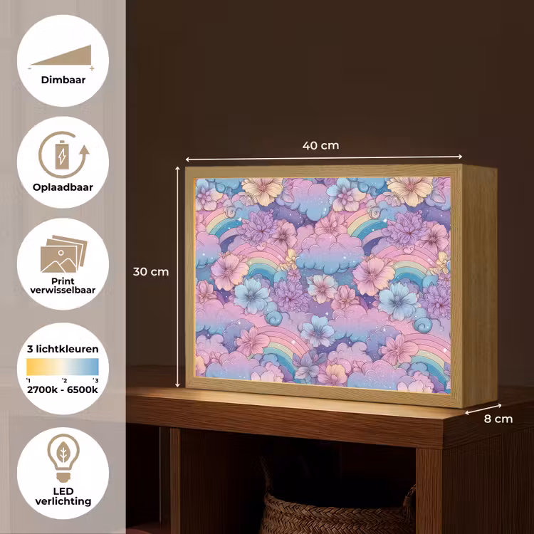 Regenbogen - Bloemen - Kleurrijk - Wolken Light Box met batterij (Wandlamp kind) middel -USP_websiteoverzichtNL