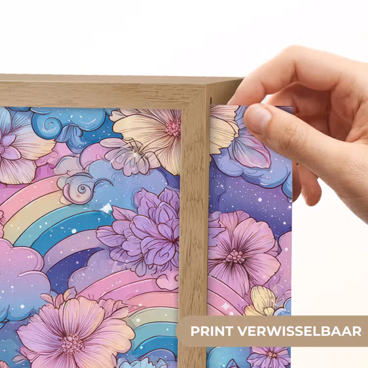 Regenbogen - Bloemen - Kleurrijk - Wolken Light Box met batterij (Wandlamp kind) middel -USP_websiteprintNL