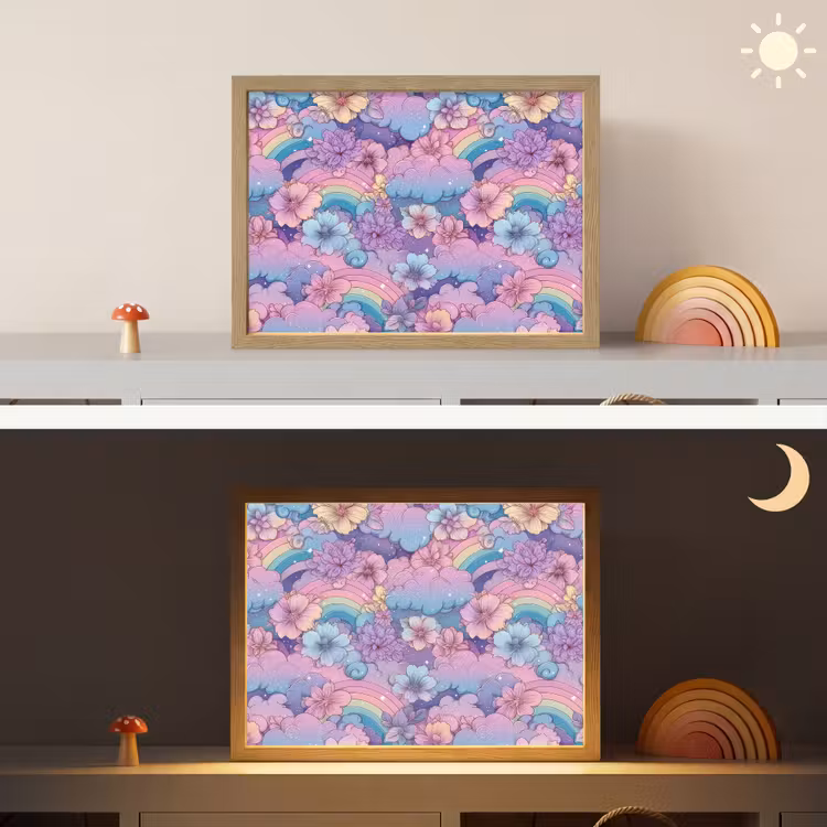 Regenbogen - Bloemen - Kleurrijk - Wolken Light Box met batterij (Wandlamp kind) middel -sfeer3_kind