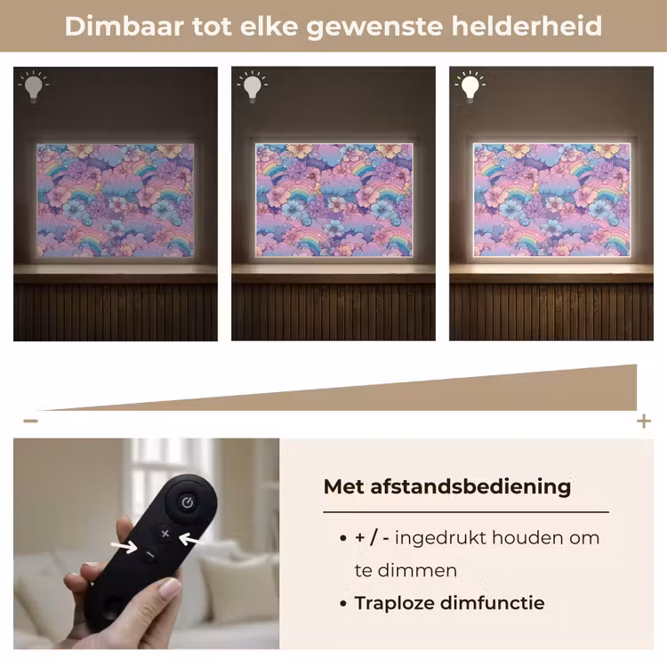 Regenbogen - Bloemen - Kleurrijk - Wolken Light Box met batterij (Wandlamp kind) middel -USP_dimbaarNL