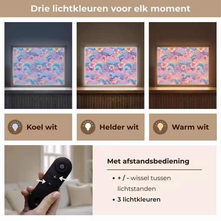 Regenbogen - Bloemen - Kleurrijk - Wolken Light Box met batterij (Wandlamp kind) middel -USP_lichtkleurNL