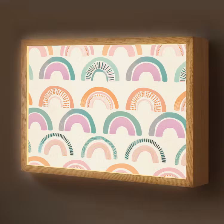 Regenboog - Pastel - Patroon Light Box met batterij (Wandlamp kind) middel -z3d_website