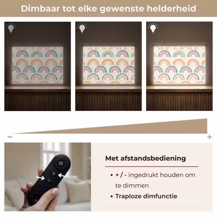 Regenboog - Pastel - Patroon Light Box met batterij (Wandlamp kind) middel -USP_dimbaarNL