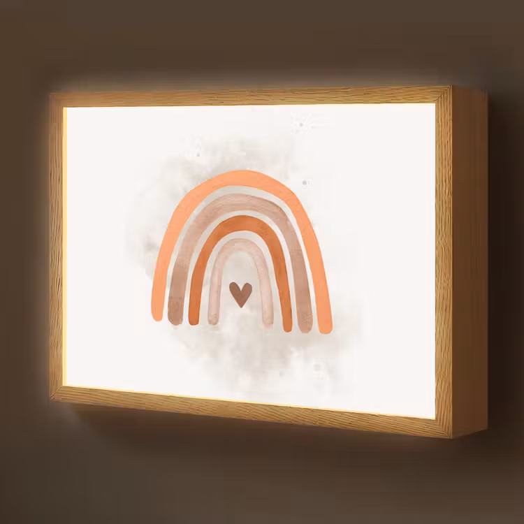 Regenboog - Roze - Pastel kleuren - Hartje Light Box met batterij (Wandlamp kind) middel -z3d_website