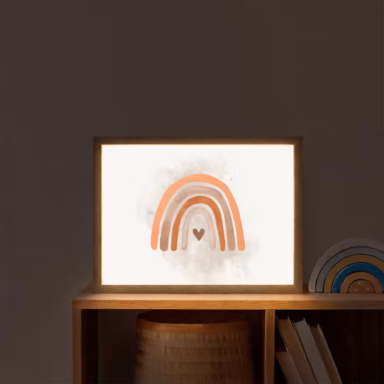 Regenboog - Roze - Pastel kleuren - Hartje Light Box met batterij (Wandlamp kind) middel -sfeer1_kind