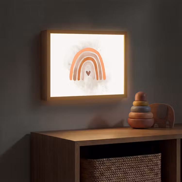 Regenboog - Roze - Pastel kleuren - Hartje Light Box met batterij (Wandlamp kind) middel -sfeer5_kind