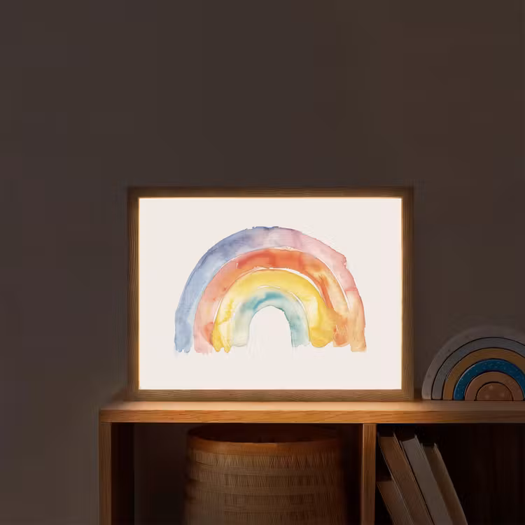 Regenboog - Watercolor - Kleurrijk Light Box met batterij (Wandlamp kind) middel -sfeer1_kind