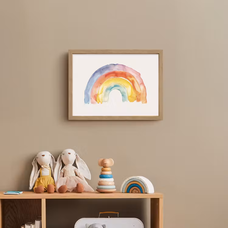 Regenboog - Watercolor - Kleurrijk Light Box met batterij (Wandlamp kind) middel -sfeer2_kind