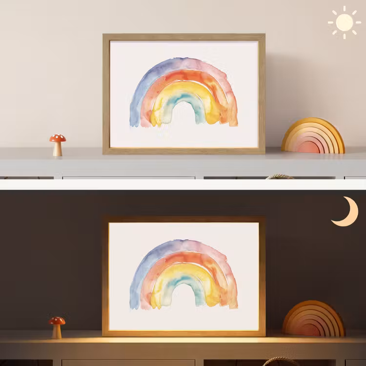 Regenboog - Watercolor - Kleurrijk Light Box met batterij (Wandlamp kind) middel -sfeer3_kind