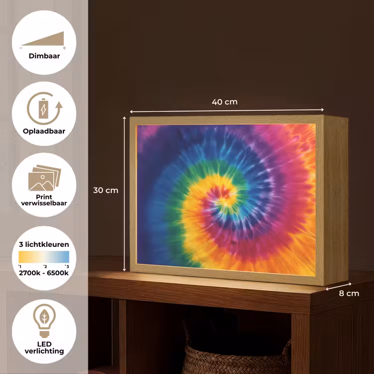 Regenboogkleuren - Spiraal - Kleurrijk Light Box met batterij (Wandlamp kind) middel -USP_websiteoverzichtNL