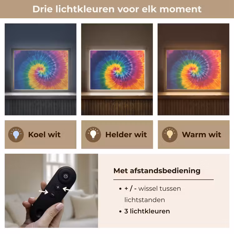 Regenboogkleuren - Spiraal - Kleurrijk Light Box met batterij (Wandlamp kind) middel -USP_lichtkleurNL