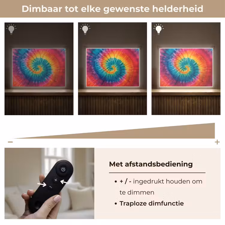 Regenboogkleuren - Tie dye - Light Box met batterij (Wandlamp kind) middel -USP_dimbaarNL