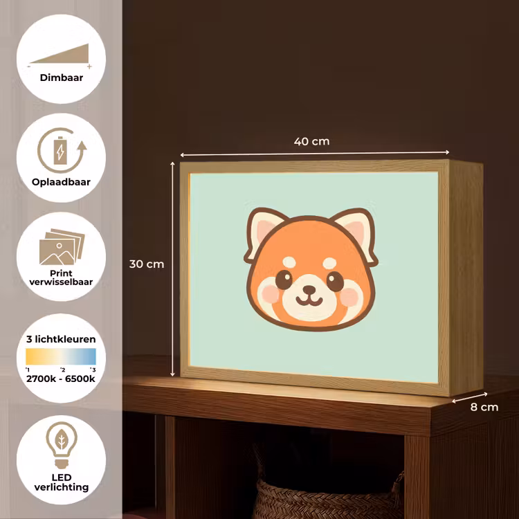 Rode panda - Groen - Cartoon Light Box met batterij (Wandlamp kind) middel -USP_websiteoverzichtNL