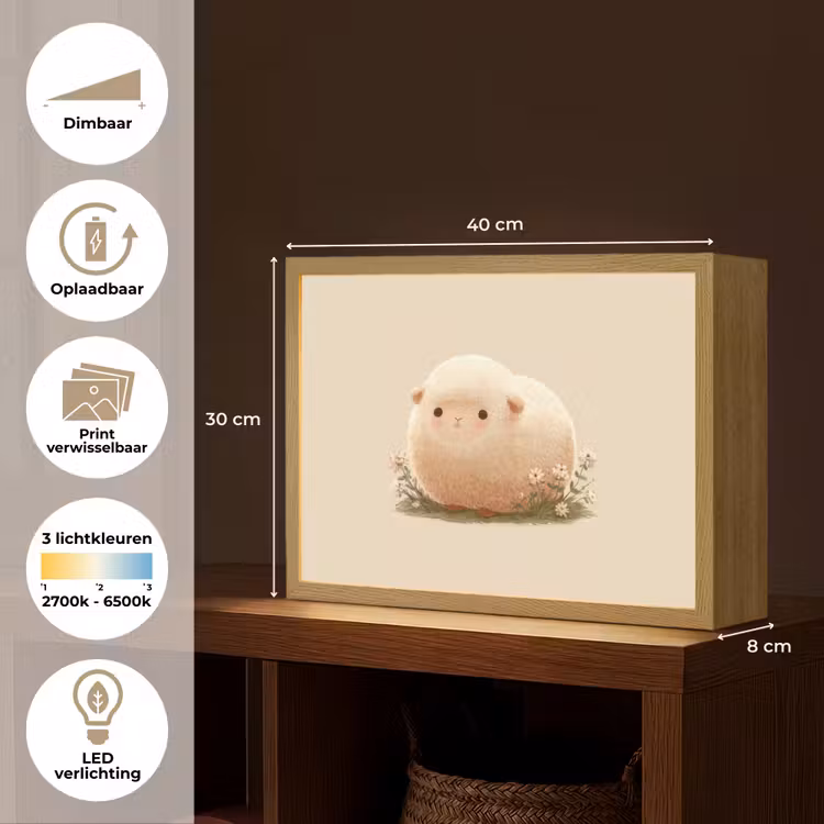 Schaap - Beige - Bloemen Light Box met batterij (Wandlamp kind) middel -USP_websiteoverzichtNL