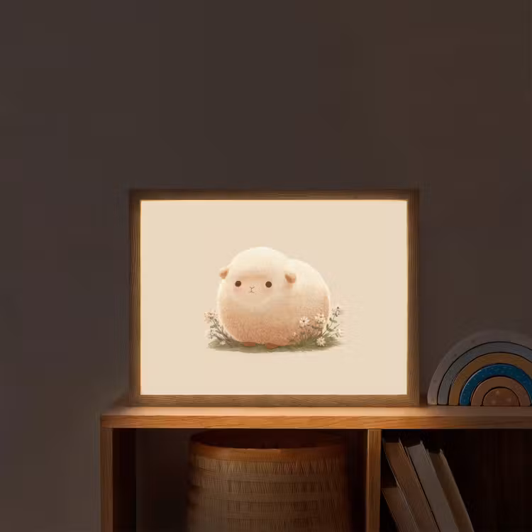 Schaap - Beige - Bloemen Light Box met batterij (Wandlamp kind) middel -sfeer1_kind
