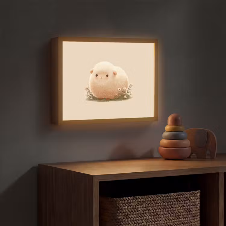 Schaap - Beige - Bloemen Light Box met batterij (Wandlamp kind) middel -sfeer5_kind
