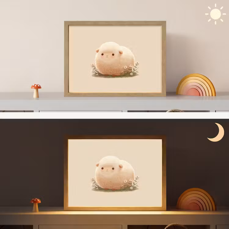 Schaap - Beige - Bloemen Light Box met batterij (Wandlamp kind) middel -sfeer3_kind