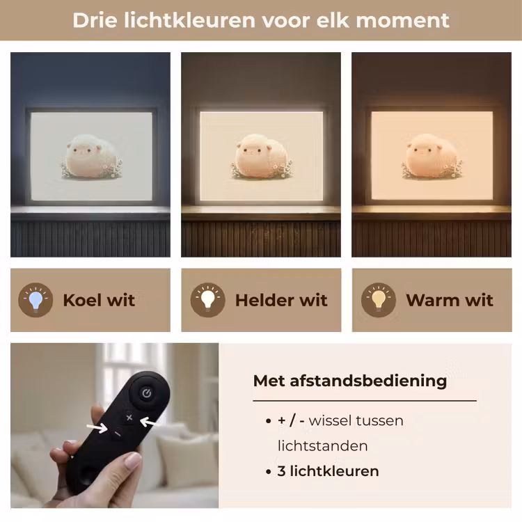 Schaap - Beige - Bloemen Light Box met batterij (Wandlamp kind) middel -USP_lichtkleurNL