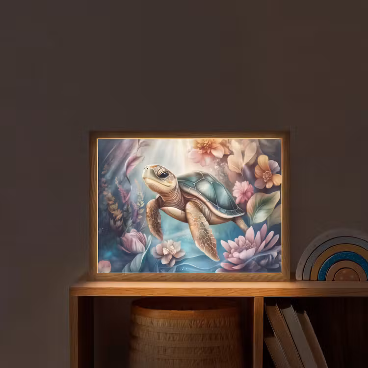 Schildpad - Bloemen - Onderwater Light Box met batterij (Wandlamp kind) middel -sfeer1_kind