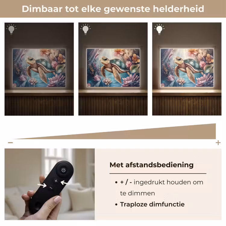 Schildpad - Bloemen - Onderwater Light Box met batterij (Wandlamp kind) middel -USP_dimbaarNL