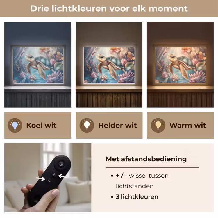 Schildpad - Bloemen - Onderwater Light Box met batterij (Wandlamp kind) middel -USP_lichtkleurNL
