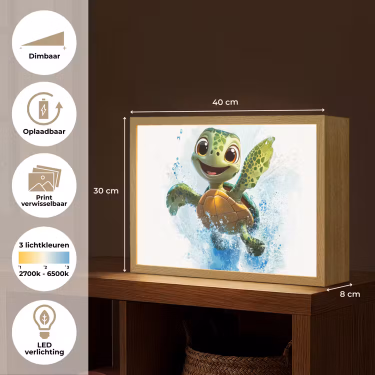 Schildpad - Cartoon - Water - Groen Light Box met batterij (Wandlamp kind) middel -USP_websiteoverzichtNL