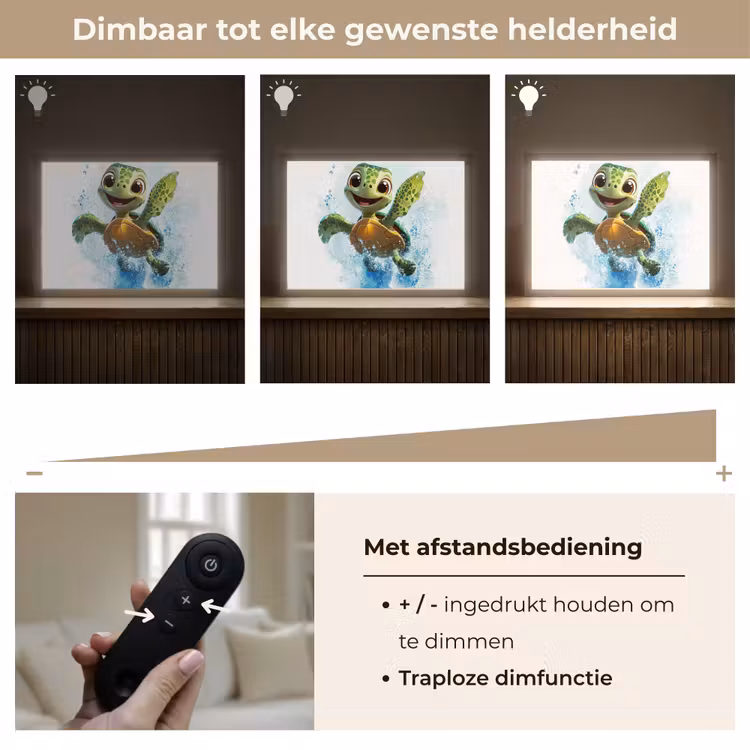 Schildpad - Cartoon - Water - Groen Light Box met batterij (Wandlamp kind) middel -USP_dimbaarNL